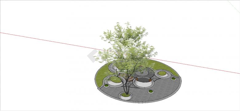  现代两颗对称树木样式凸起装饰样式树阵广场su模型-图一
