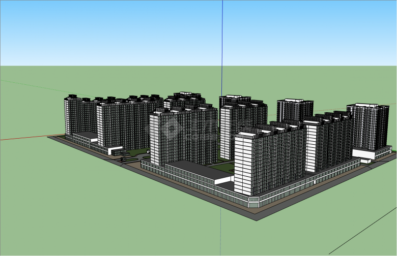 经典现代风格住宅区规划su模型-图二