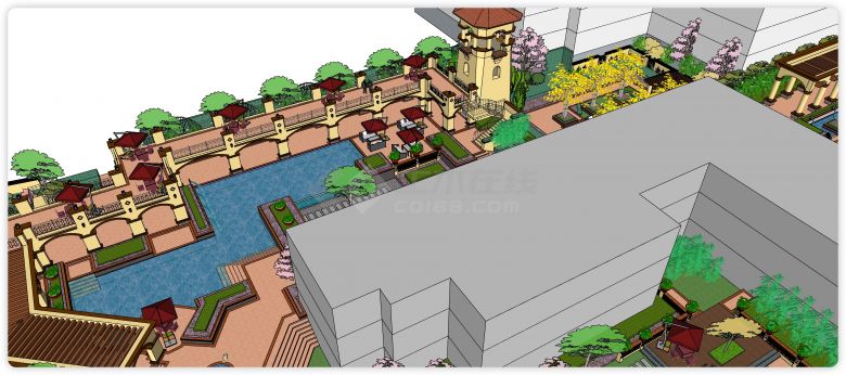 花园绿化水池小区展示区景观设计su模型-图一
