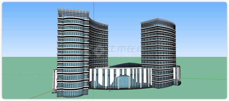 弧形主体建筑玻璃外墙酒店su模型-图一