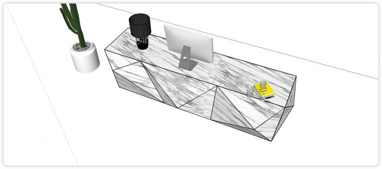立体三角造型威尼斯白岩板主体前台接待su模型-图二