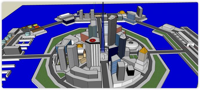 八边形城市规划商业综合体建筑su模型_图1