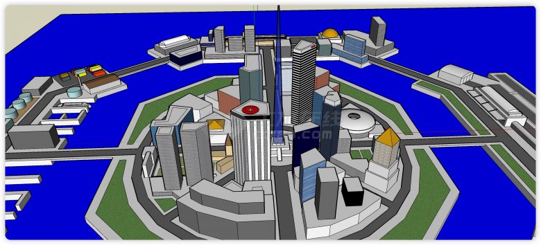 八边形城市规划商业综合体建筑su模型-图一