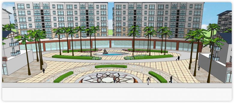 大型小区泳池绿化休闲区高级公寓精细su模型-图二