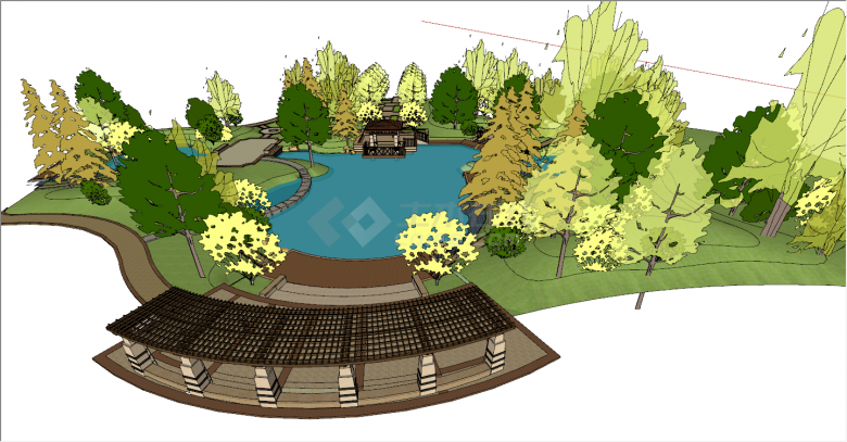 城市中心公园绿化景观建筑设计su模型-图二