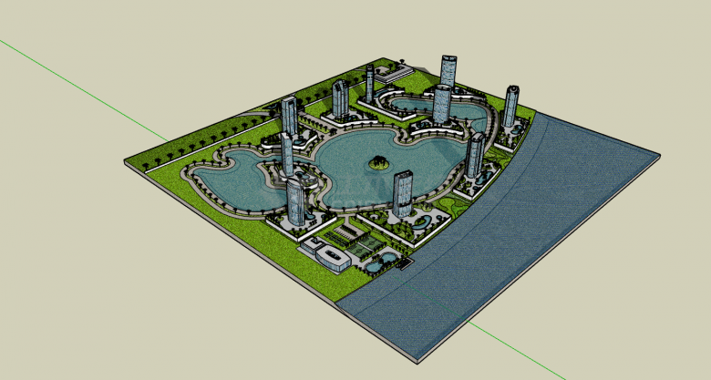 环湖泊高楼商业综合体su模型-图二