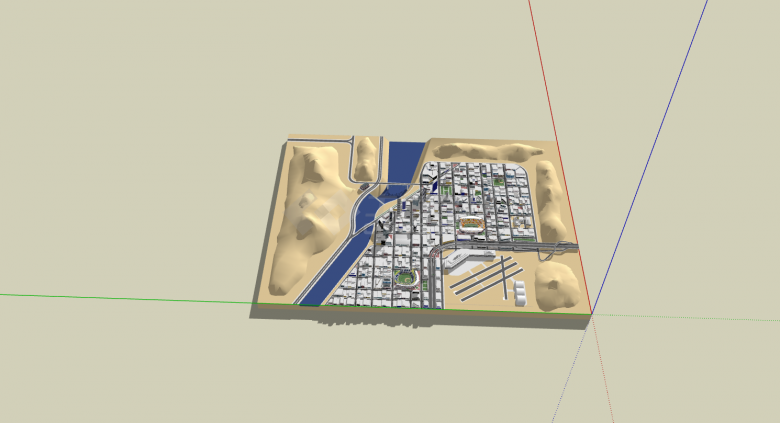 沙漠河流商业综合体建筑群su模型-图二