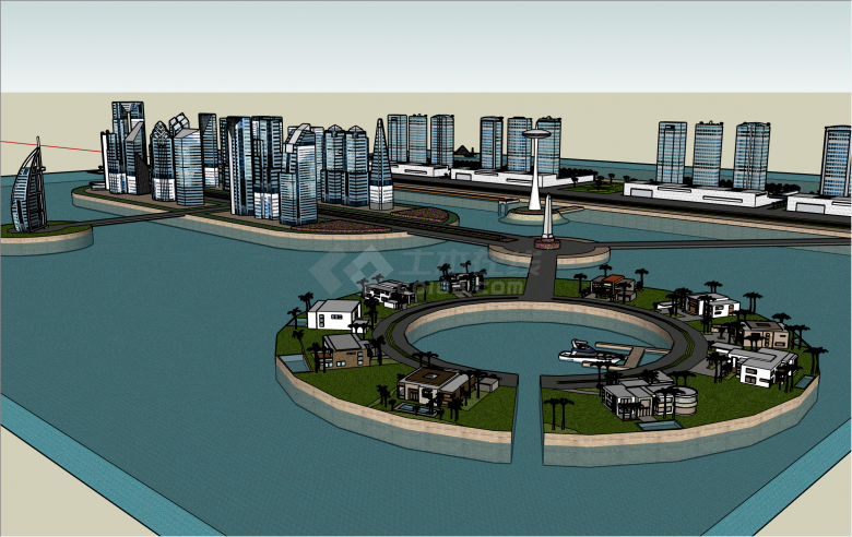 新颖现代风格滨海城市规划su模型-图一