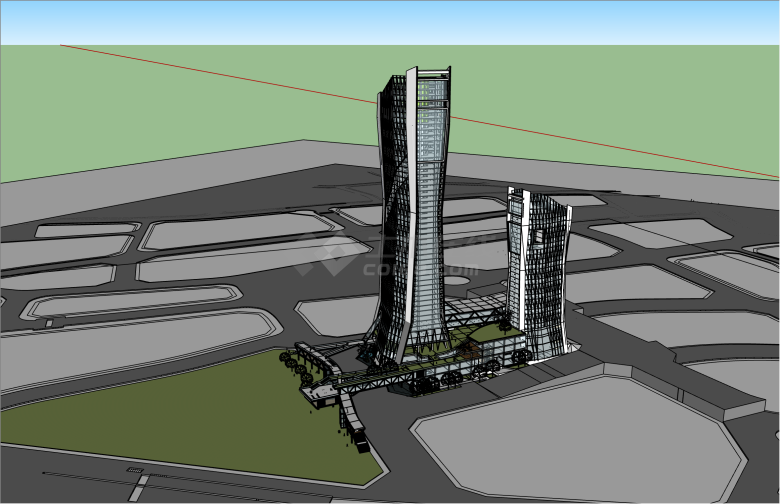 超高现代风格商业综合体su模型-图一
