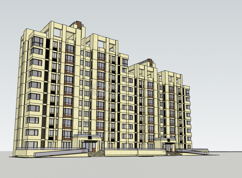 黄色简约现代住宅小区居住区规划建筑方案SU模型-图一