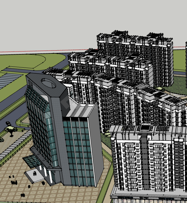 壮观大气住宅小区居住区规划建筑方案SU模型-图二