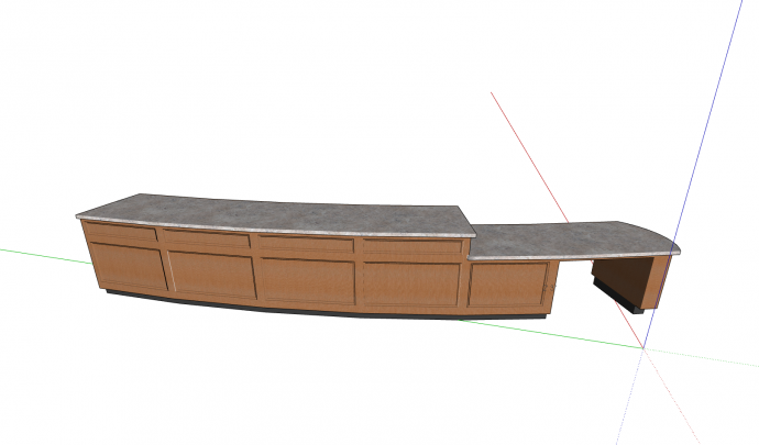  原木柜体大理石台面加长弧形前台接待su模型_图1