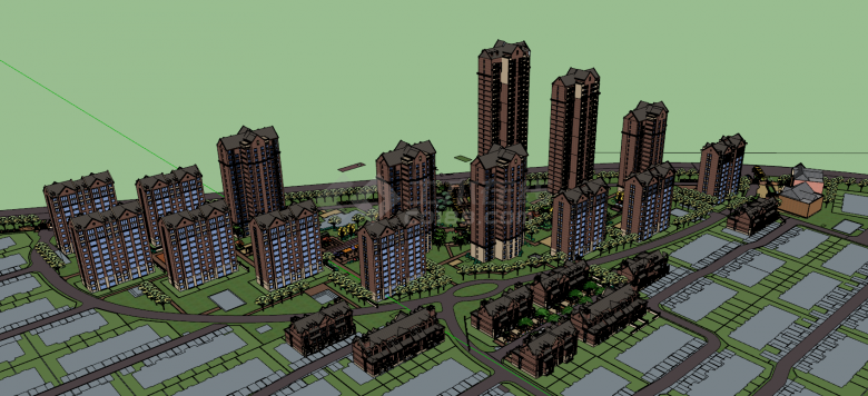 现代城市大型小区规划建筑su模型-图二