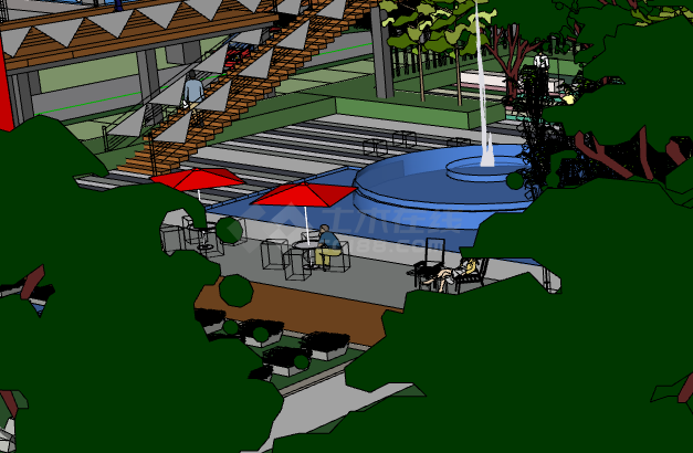 红椅子现代小区景观设计SketchUp表现su模型-图二