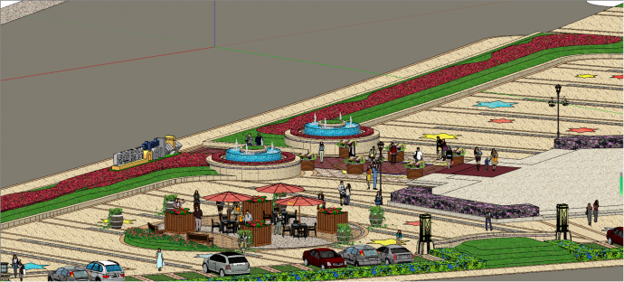 带花池带喷泉的公园景观建筑设计su模型_图1