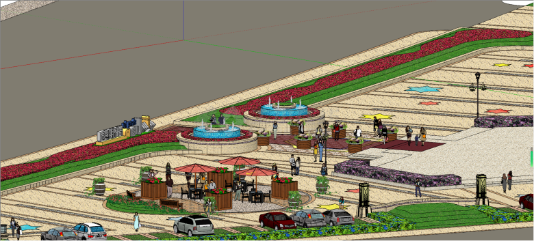 带花池带喷泉的公园景观建筑设计su模型-图一