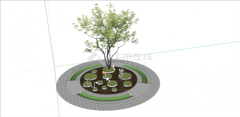 现代休闲式树阵广场su模型-图二