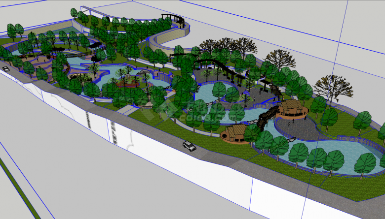 水池独木桥公园景观建筑小品su模型-图二