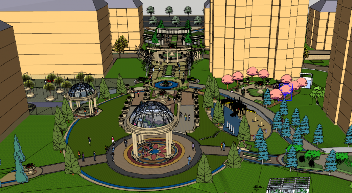 小区公园带水池的建筑设计su模型_图1