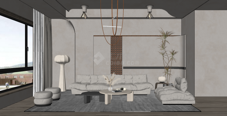 现代舒适的客厅设计su模型-图二