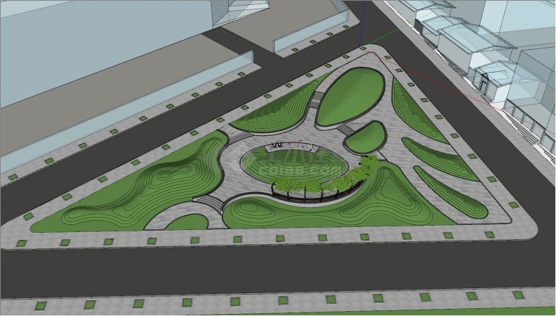 现代公园草坪绿化景观建筑su模型-图二