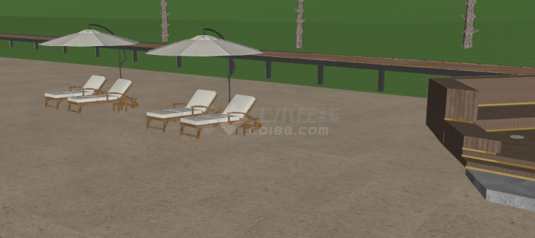 草质遮阳伞沙滩座椅su模型-图二
