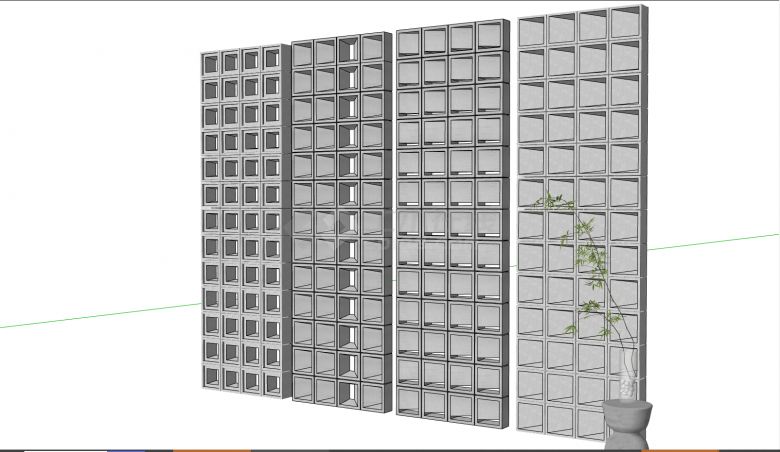 超薄的镂空的水泥砖隔断su模型-图二