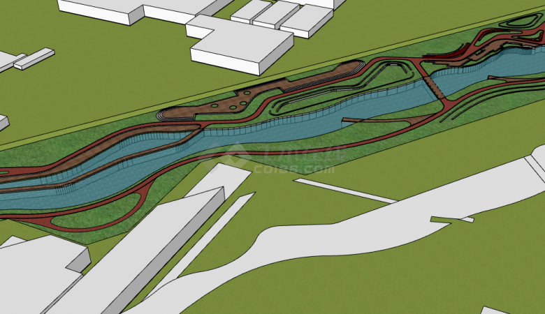 红线条现代雨水花园湿地SU模型-图二