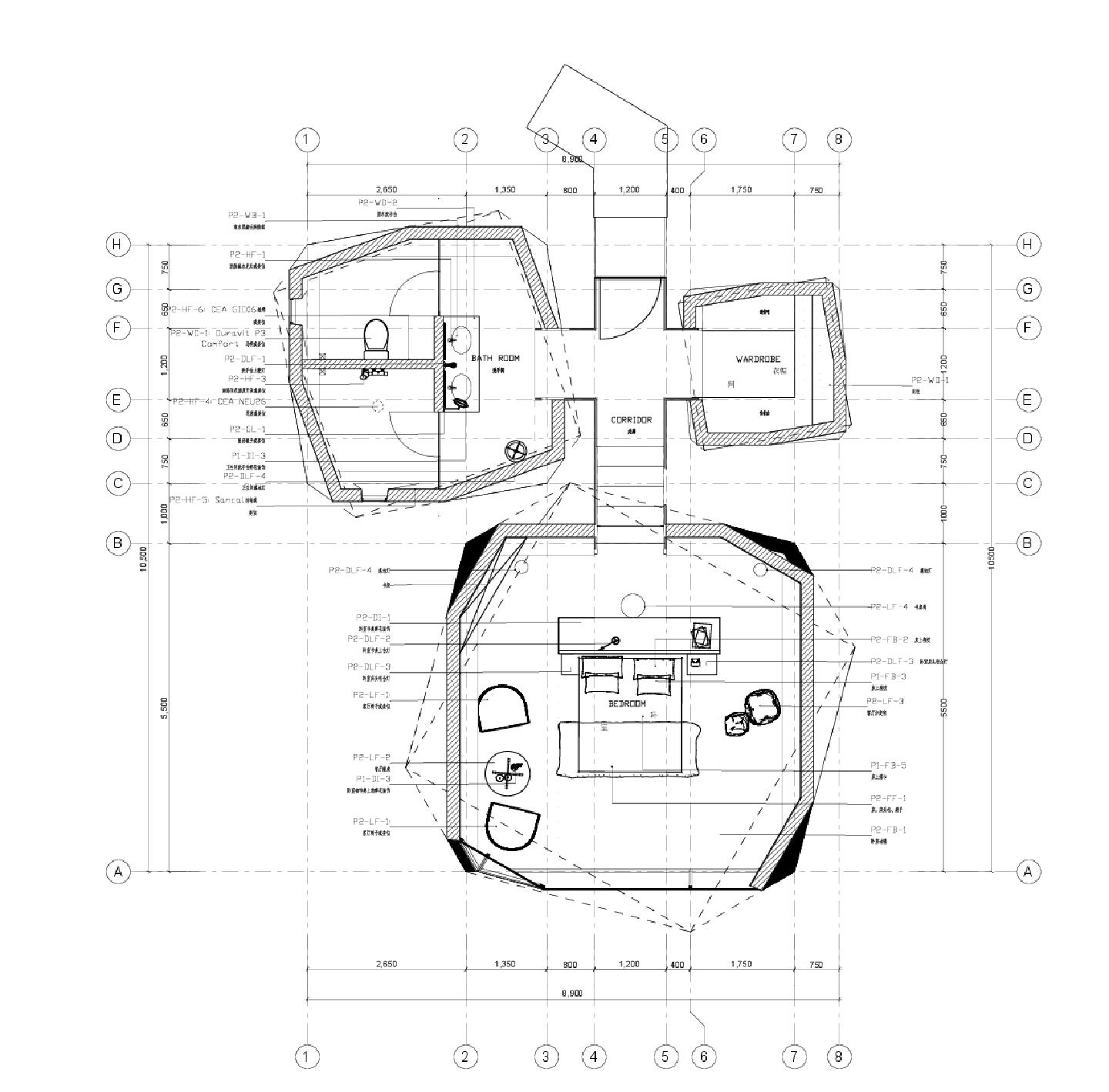 某某建筑P2-04 家具编号图CAD图