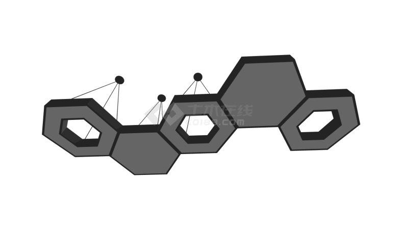 六个黑色连接六边形吊灯办公空间灯具su模型-图二