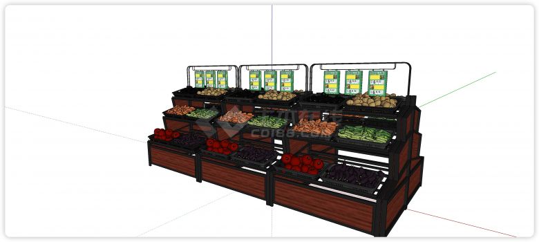 三层塑料篮子生鲜果蔬货架su模型-图二