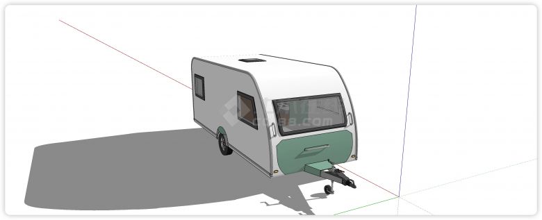 两轮白色大窗户拖挂房车su模型-图二