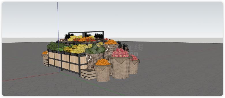 竹箩双层果蔬货架su模型-图二