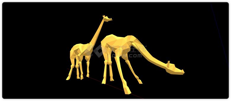 一对长颈鹿低头长颈鹿创意雕塑su模型-图一