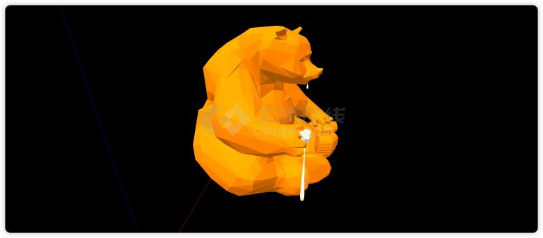 坐着吃蜂蜜的灰熊创意雕塑su模型-图二
