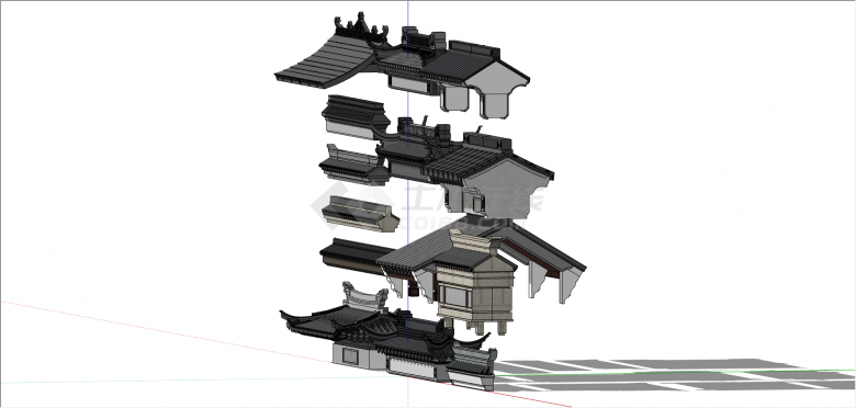 现代古风不同款式建筑屋顶su模型-图二