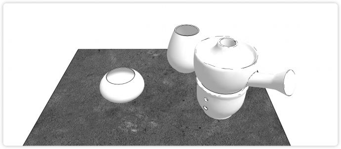 白瓷窄口高杯矮杯茶壶茶具su模型_图1