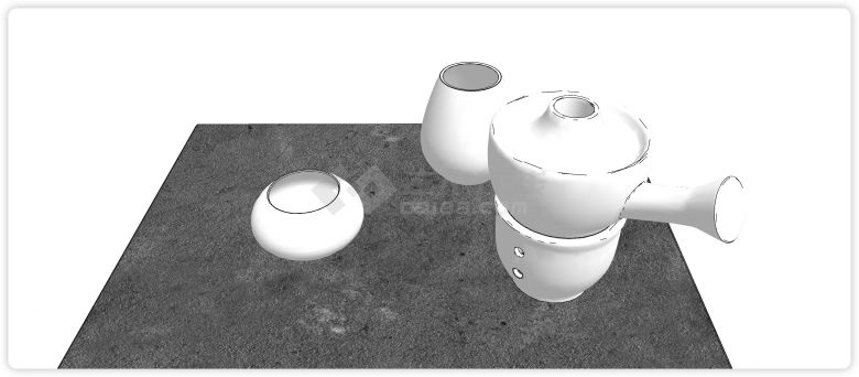 白瓷窄口高杯矮杯茶壶茶具su模型-图一