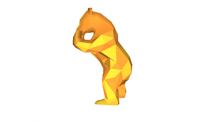 金黄色站立大熊现代动物雕塑小品su模型_图1
