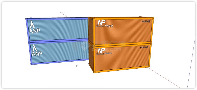 橙色蓝色物流集装箱堆叠su模型-图二