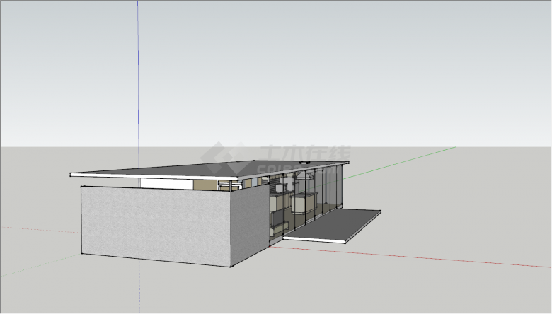 现代单层半透明集装箱房屋su模型-图二