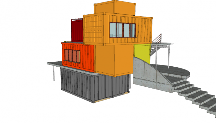 现代彩色半地下室集装箱建筑房屋su模型_图1