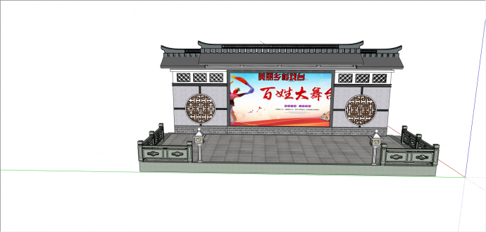 中式复古乡村戏台su模型_图1