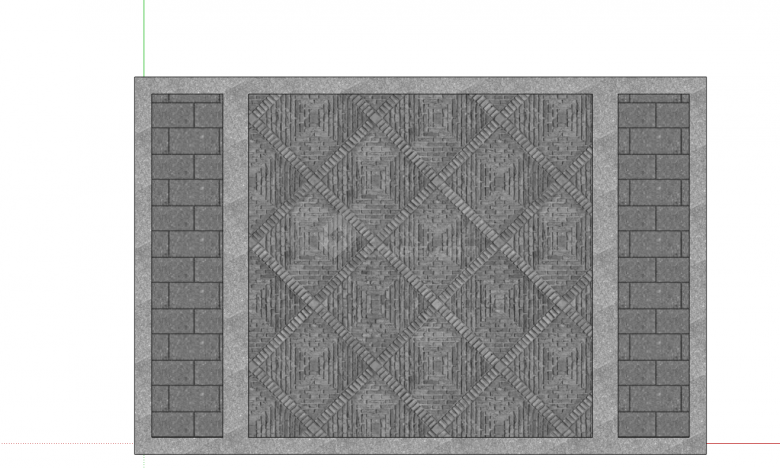 砖块拼接成的正方形花纹的铺装su模型-图二