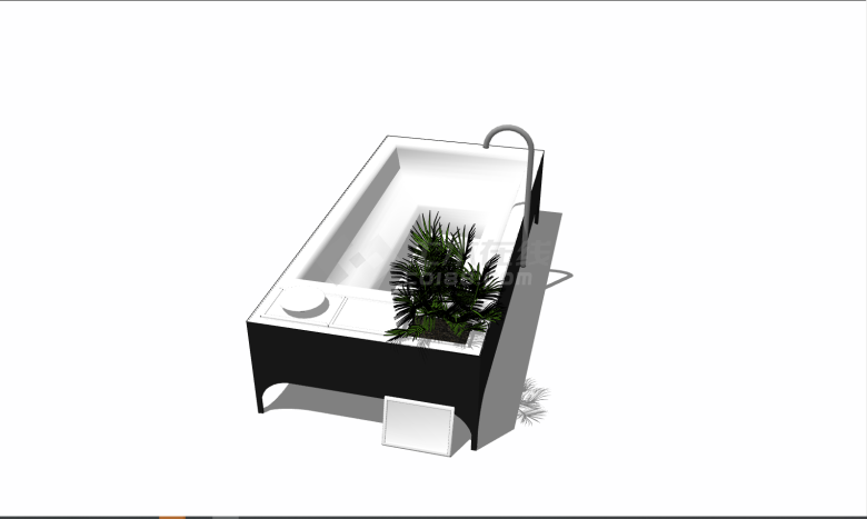带植物黑白色简约浴缸设计su模型-图二