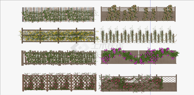 现代多款式木制栅栏组合su模型-图一