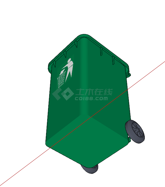 单个绿色可移动垃圾箱su模型-图二