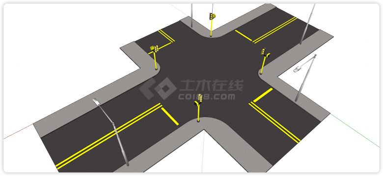 黄色双实线双车道道路公路su模型-图二