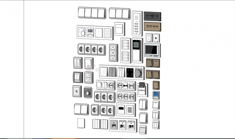 多款的多样的智能开关插座面板按钮 su模型-图二