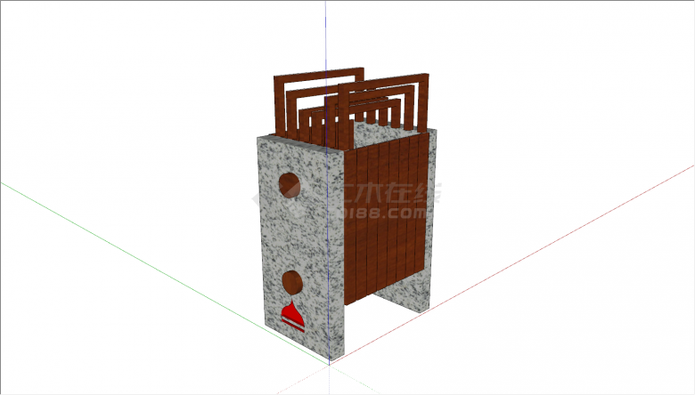 中式两侧岩板木制垃圾桶su模型-图二